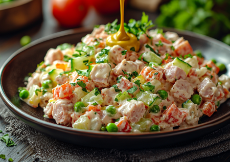 Когда все салаты надоедают, делаю этот: вкуснота с сервелатом и овощами с горчичной заправкой