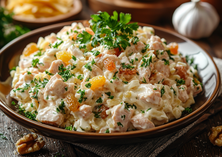 Необычный, но очень простой салат с курицей: всего 4 ингредиента