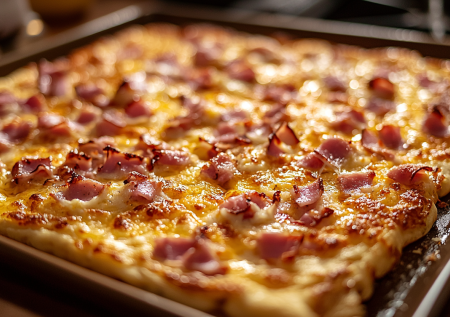 Печеный блин с сыром и ветчиной — вкуснее пиццы: смешал ложкой, вылил на противень, и готово