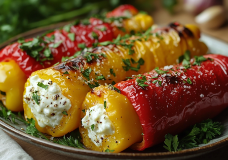 Турецкая закуска из болгарского перца — вкуснее любых салатов. Нежный творожный сыр и сочная зелень — очень вкусно и просто