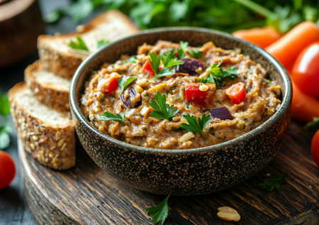 Горстка орехов и баклажан превращаются в ароматный паштет — уплетаем на завтраки всей семьей с хрустящими гренками