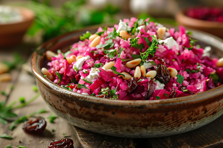 Салат из запеченной свеклы с изюмом и кедровыми орехами