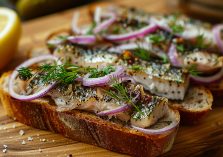 Хрустящий перекус за 5 минут: идеальный бутерброд с селедкой и луком