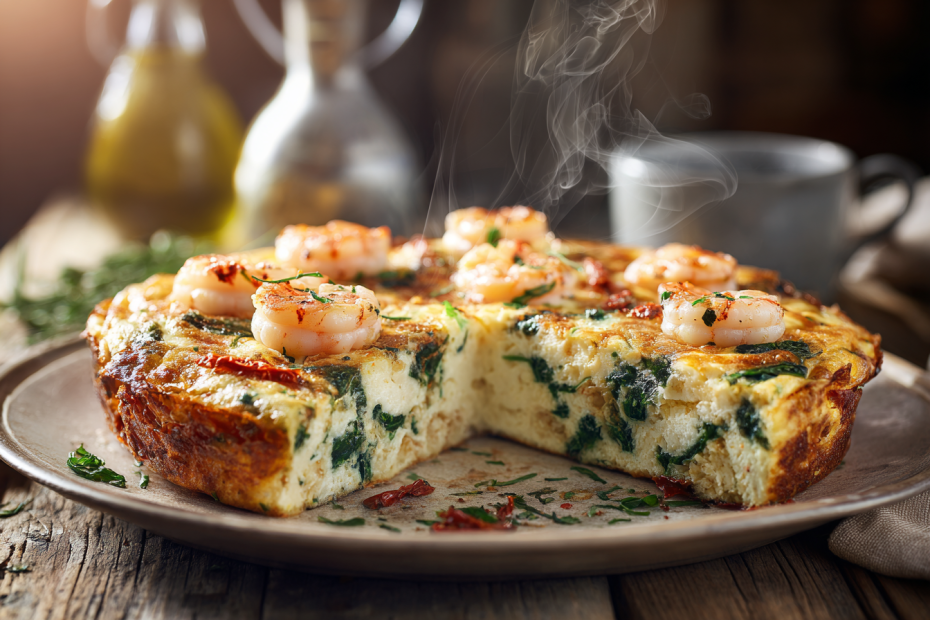 Фриттата с креветками и шпинатом