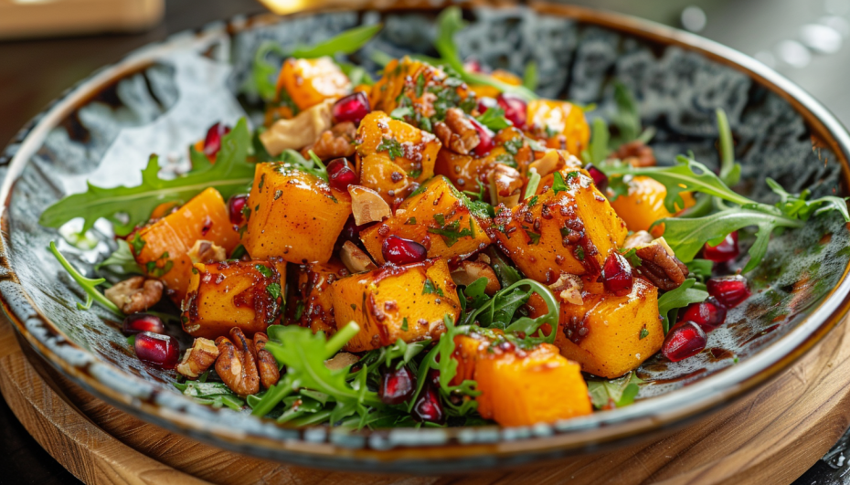 Сочное блюдо с тыквой, апельсином и орехами