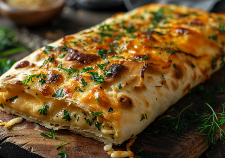 Вкусный рулет из лаваша с тягучей сырной начинкой и ароматной зеленью