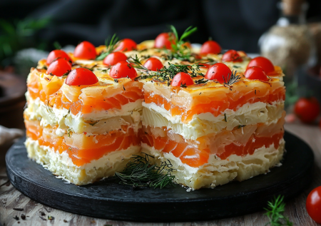 Несладкий торт из вафельных коржей: рецепт сытной закуски для праздничного стола — всегда выручит