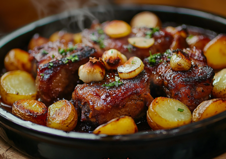 Свинина по‑белорусски с картошкой: мясо распадается на волокна и тает во рту — секрет в луковой подушке