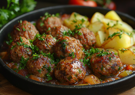 Ужин из обычного фарша и картошки! Измир кёфтеси — турецкие фрикадельки с картофелем в одной сковороде