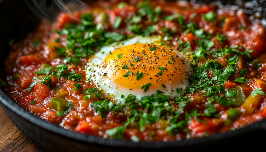 Рецепт менемена — готовим яичницу с помидорами