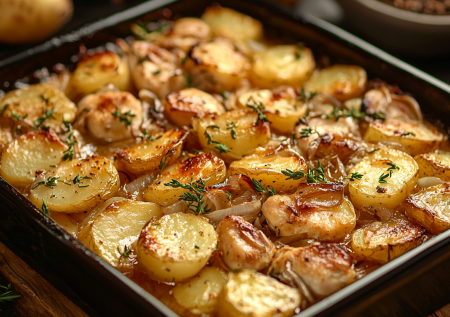 Грудка с картошкой по-деревенски: горячее в одном противне — наедитесь до отвала