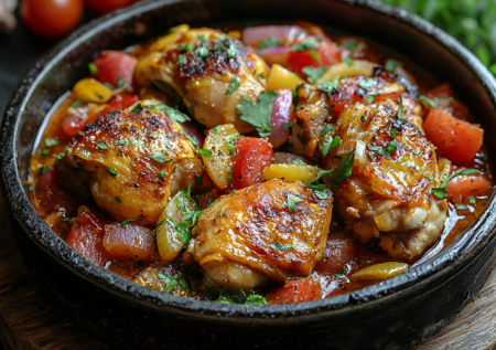 Мой секрет сытного и вкусного ужина: чахохбили по-грузински. Сочная курочка в соусе из овощей — готовится очень просто, никаких хитростей