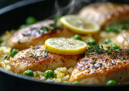 Ужин в одной сковороде! Курица с лимоном и гарниром за полчаса