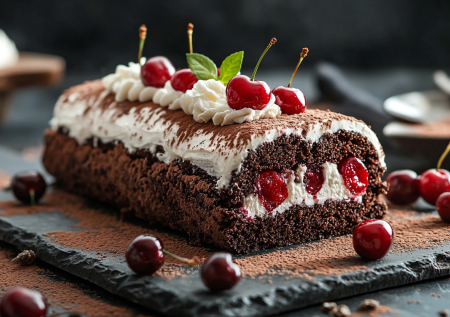 Воздушный бисквит и нежная начинка — это рулет «Черный лес»: приготовил раз и теперь повторяю регулярно