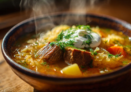 Настоящие щи из кислой капусты с говядиной: классический русский суп