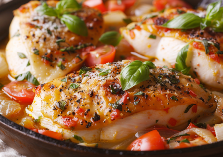 Запеканку больше не делаю. Готовлю курицу «Пикассо» — простой и вкусный ужин для всей семьи. Нужны грудка, помидоры и сыр