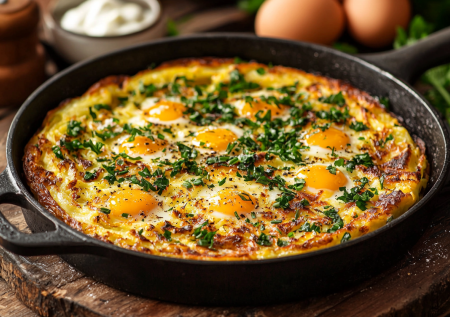 Омлет больше не делаю. Нашла рецепт проще. Бульбяная яичница — нужны картошка, сметана и яйца