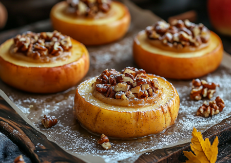 Яблочные кольца с творогом и орехами  — вкусное угощение к чаю. Нежнее и проще шарлотки