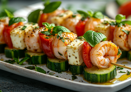 Быстрый рецепт пикантных канапе с креветками и овощами для фуршета