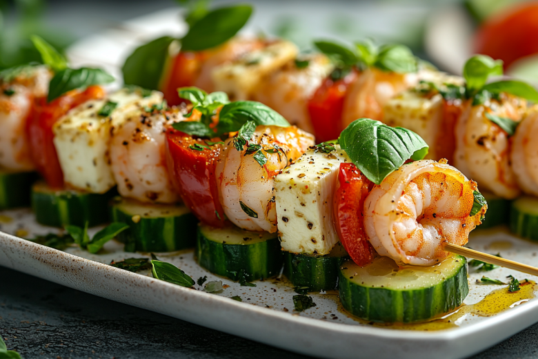 Рецепт пикантных канапе с креветками и овощами