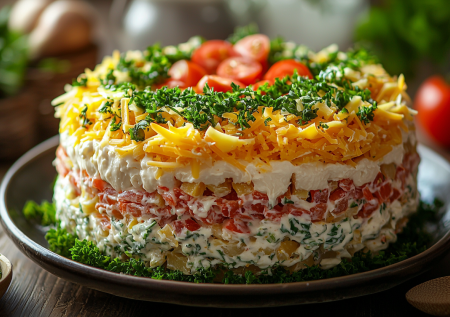 Салат «Лебединый пух» из простых ингредиентов: украсит ужин и праздничный стол