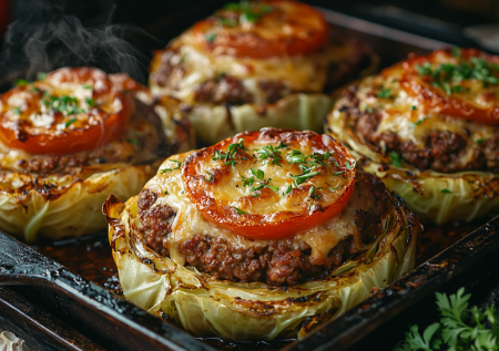 Капустные стейки с шапкой из фарша и сыра — это безумно вкусно. Нужно только разрезать кочан на кругляшки и сделать заливку