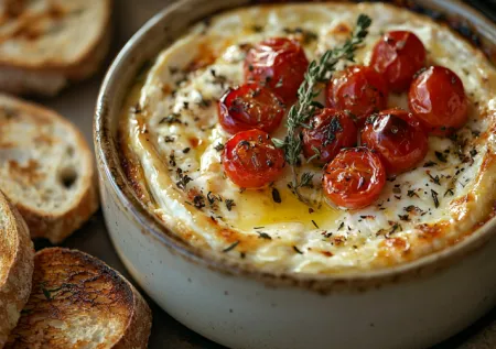 Изысканная закуска в духовке за 15 минут: камамбер с томатами и багетом