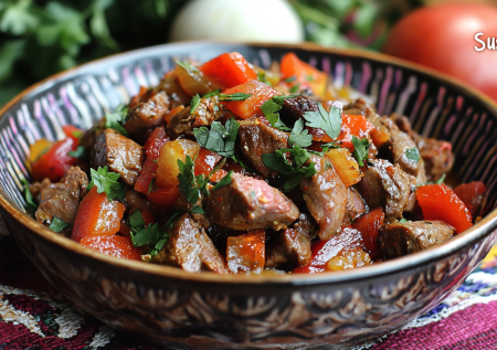 Жарю печень по-киргизски: быстро, сочно и очень ароматно! Сусамыр — простой и вкусный ужин для всей семьи