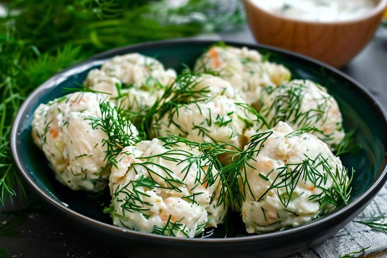 «Новогодние шарики»: готовим простой салат с рыбой на праздник