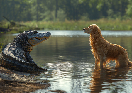 В США голодный крокодил утащил собаку под воду и попал на видео