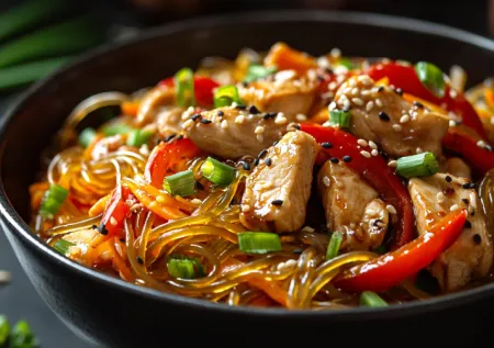 «Стекляшка» за 20 минут: готовим быстрый ужин из фунчозы, овощей и курицы