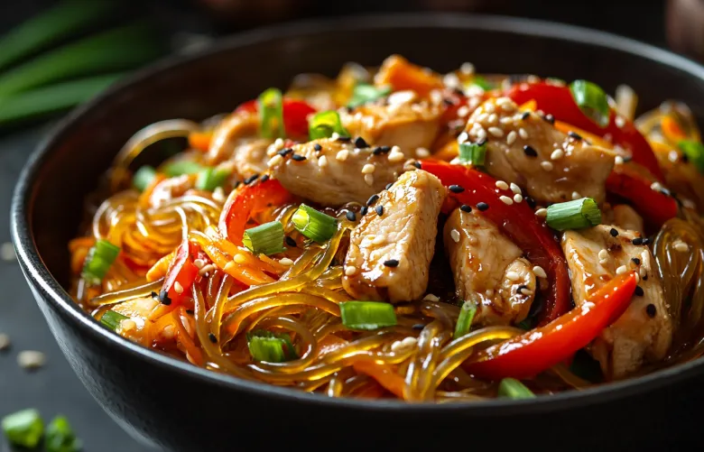 «Стекляшка» за 20 минут: готовим быстрый ужин из фунчозы, овощей и курицы