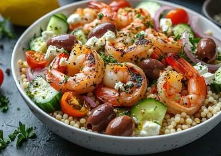 Этот салат с креветками и птитимом покорил всю мою семью — вкус солнечного Средиземноморья в одной тарелке