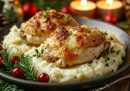 Куриные бедра под чесночно-сырной шапкой: суперидея к пюре на праздник и Новый год