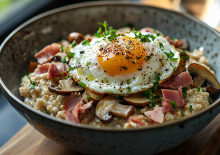 Овсянка для тех, кто не любит сладкое: пикантная каша с ветчиной и шампиньонами — рецепт любимого завтрака