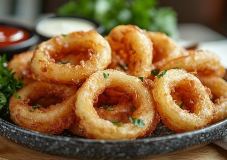 Эту закуску первой сметают со стола, а готовится она 10 минут: луковые кольца в хрустящей панировке