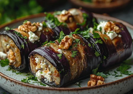 Нарезаю баклажаны слайсами и кладу эту начинку — через 20 минут едим вкуснейшие средиземноморские рулетики