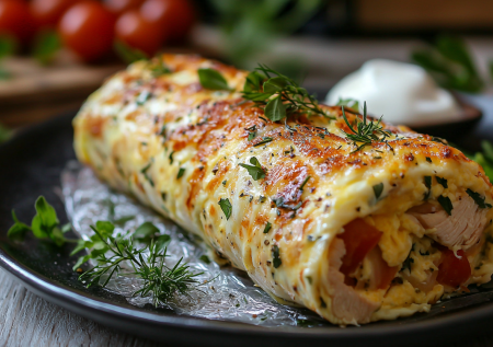 Сырники больше не делаю. Вместо них — омлет-рулет с курицей и плавленым сыром. Просто, вкусно и необычно