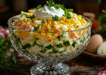 Салат «Русская метель» со сметаной: легкий, свежий, а готовится за 15 минут