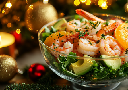 Необычный салат на Новый год: «Феерия» с креветками и апельсином — понравится любителям оливьешек и шуб