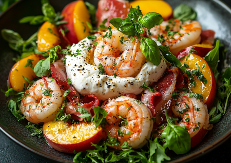 Салат с креветками и персиками в беконе: теперь это мое любимое сочетание морепродуктов и фруктов