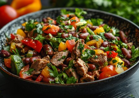 Мясо, овощи и никакого майонеза — готовлю сытный салат к ужину за 20 минут