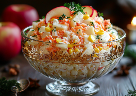 Крабовый салат с яблоком: сочетание на миллион — с пикантной кислинкой