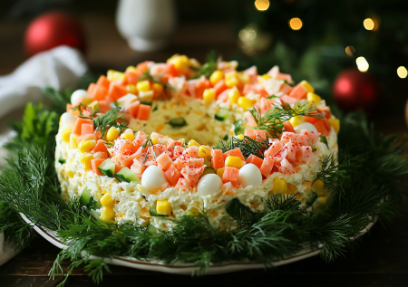 Салат «Гирлянда» вместо скучных «Оливье» и «Шубы». Идеальный вариант на праздничный стол: 4 ингредиента и  сыр