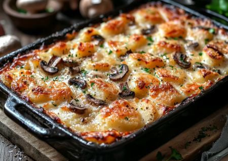 Если лень готовить, делаю запеканку на скорую руку. Картофельная сказка с курицей, картошкой и грибами