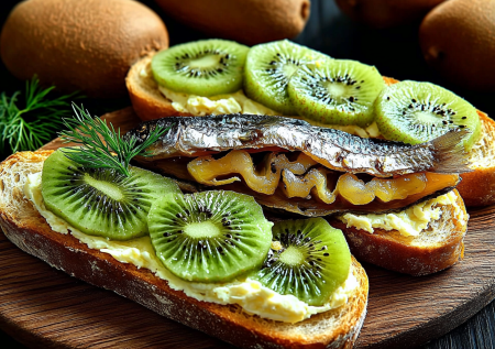 Шпроты всегда побеждают все закуски на столе: делаем праздничные бутерброды на Новый год — новый вариант с киви