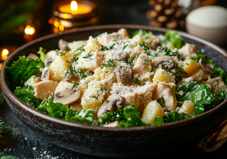 Салат «Новогодний сугроб»: сытное чудо для праздничного стола! Когда хочется приготовить что-то этакое — и легкое, и питательное