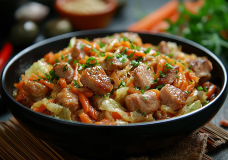 Когда лень готовить, делаю польский бигус. Нужны капуста, мясо и паприка — получается очень нежно и вкусно