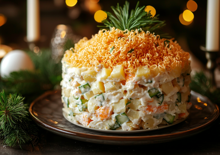 «Ванька кучерявый»: салат на Новый год со шпротами и маринованными огурцами