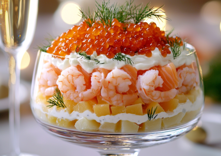 Не крабовый, а лучше — салат «Конек-Горбунок» на праздничный стол: собирается быстро, раз-два — и красота на столе